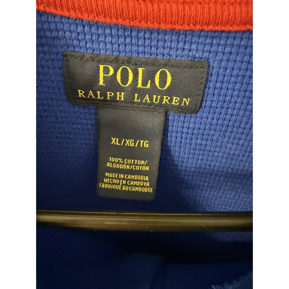 Polo Ralph Lauren Kids XL Blue Waffle Knit Long Sleeve Henley Shirt Red Pony - Picture 4 of 6